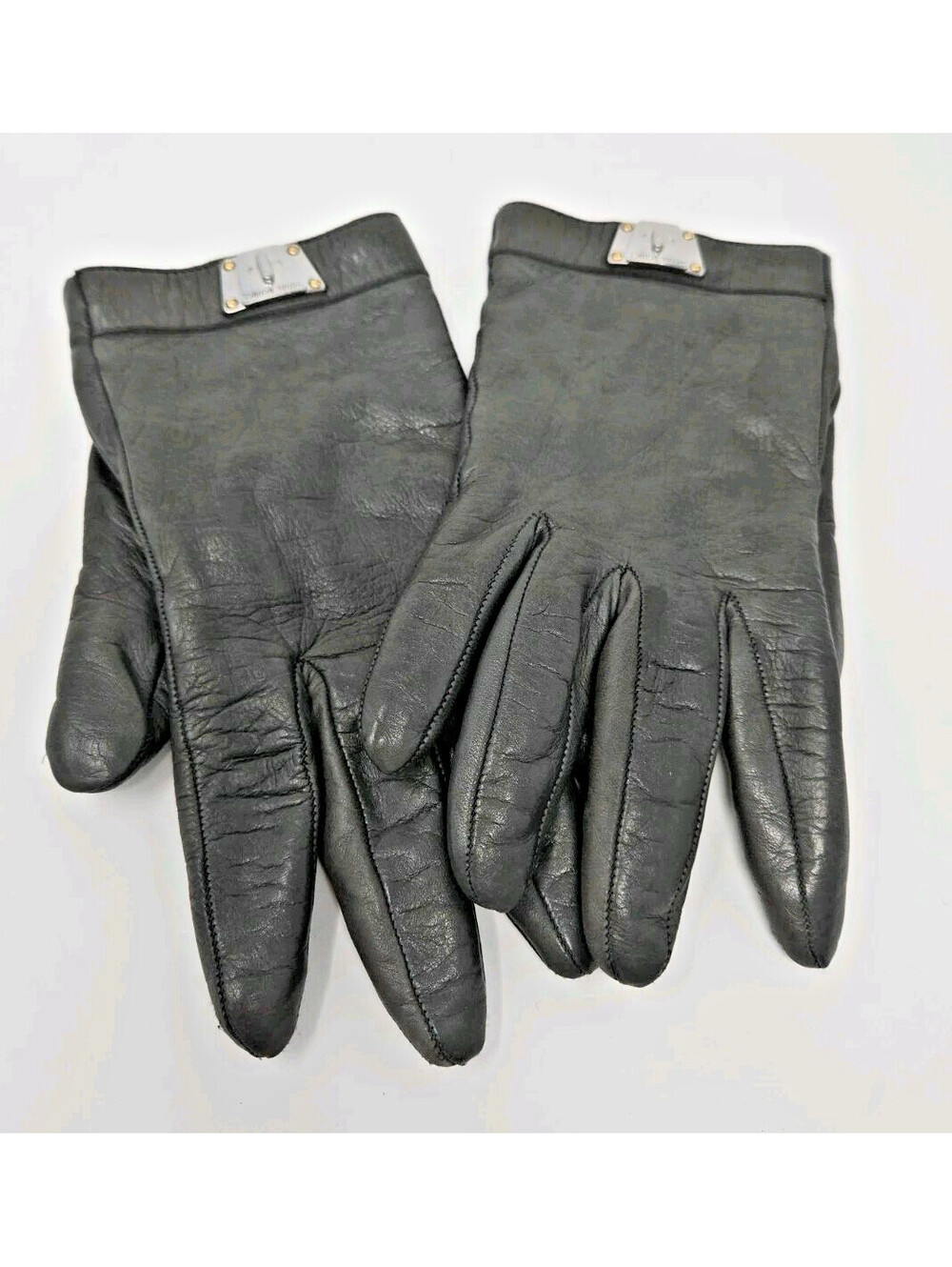 Henri Bendel Lambskin Leather Gray Cashmere Lined Gloves Pull On Wrist Size 7